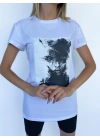 Kadın Women Face Baskılı Basic Beyaz Tshirt