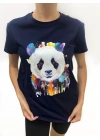 Kadın Panda Baskılı Basic Lacivert Tshirt