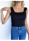 Kadın Kare Yaka Siyah Triko Body