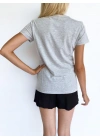 Kadın Baskılı Basic Tişört Gri