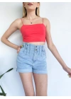Kadın Askılı Crop Bady Nar Çiçeği