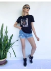 Kadın Ayıcık Baskılı Tshirt Siyah