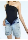 Kadın Tek Omuz Siyah Bodysuit