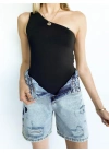 Kadın Tek Omuz Siyah Bodysuit