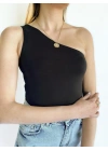 Kadın Tek Omuz Siyah Bodysuit