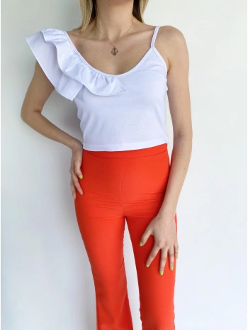 Kadın Omuz Detaylı Crop Beyaz