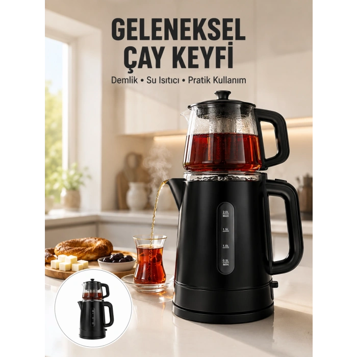 0,9 L Cam Demlik Ve 1,7 L Su Haznesi İle Çay Keyfi Yeni Nesil