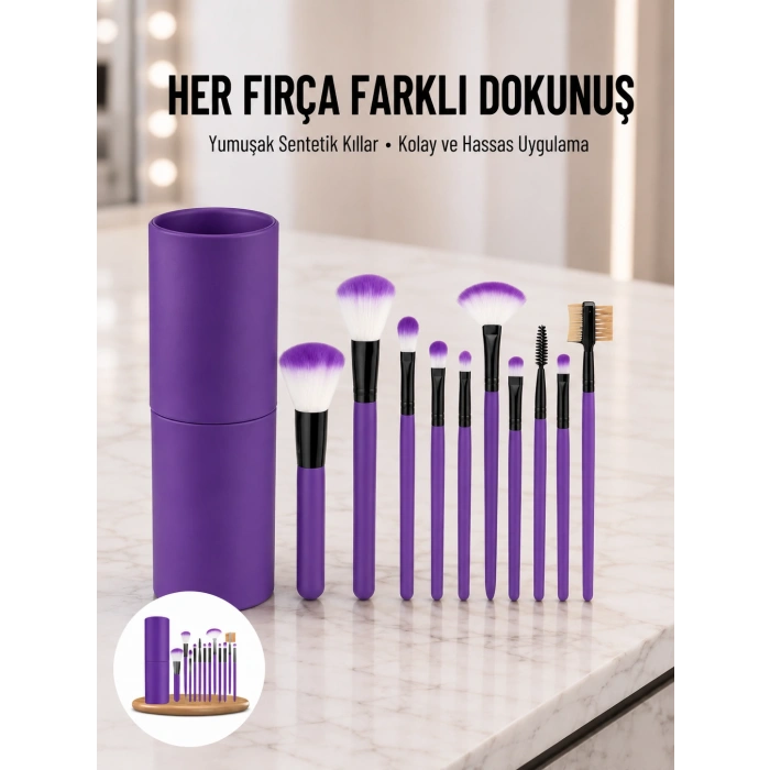 12 Parça Profesyonel Makyaj Fırçası Far Fırçası Allık Fırçası Yumuşak Kıllı