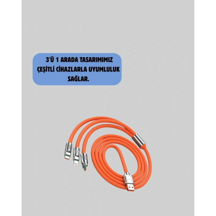 120w Şarj Destekli 3’ü 1 Arada Çoklu Şarj Kablosu – 1.2 Metre