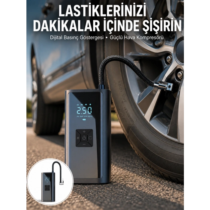 12v Uyumlu Çok İşlevli Akıllı Araç Lastik Pompası Yeni Nesil