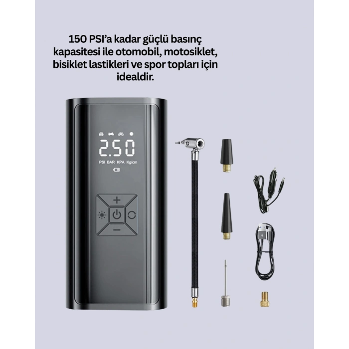 12v Uyumlu Çok İşlevli Akıllı Araç Lastik Pompası Yeni Nesil