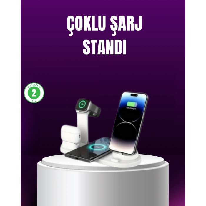 15w Hızlı Şarj Destekli 4’ü 1 Arada Kablosuz Şarj İstasyonu