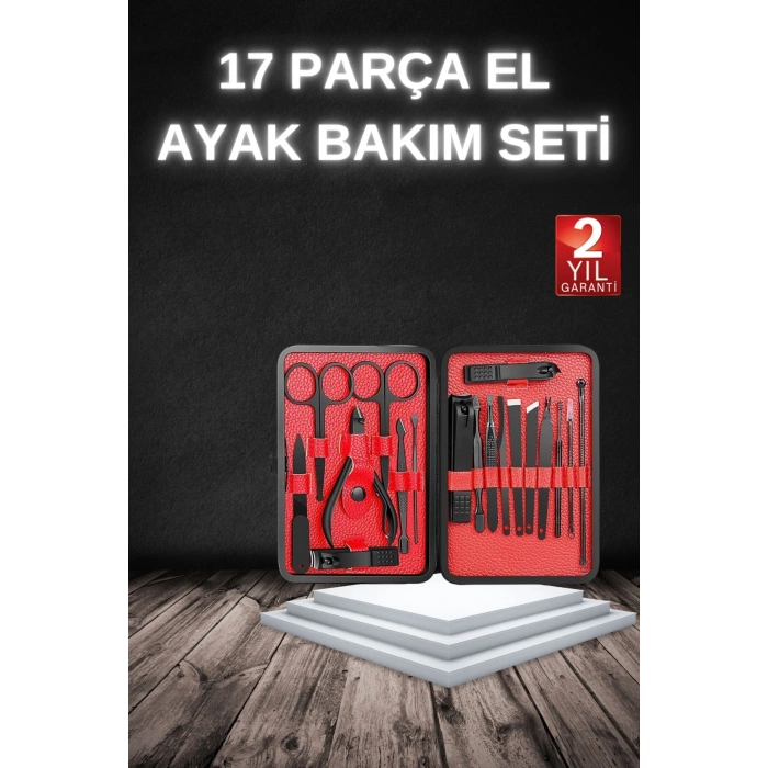 17 Parça Manikür Seti Taşınabilir Özel Çantalı El Ve Ayak Bakımı Tırnak Batığı Temizleme