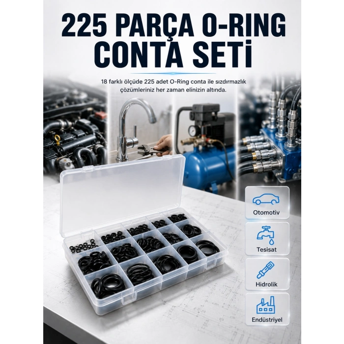 18 Ölçü O-ring Conta Seti Otomotiv, Tesisat Ve Hidrolik İçin Kauçuk Conta Kiti