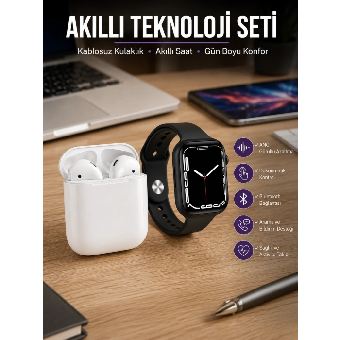 2025 Model Akıllı Saat Ve 2.nesil Tws Bluetooth Kulaklık Anc Özelliği Amoled Ekran