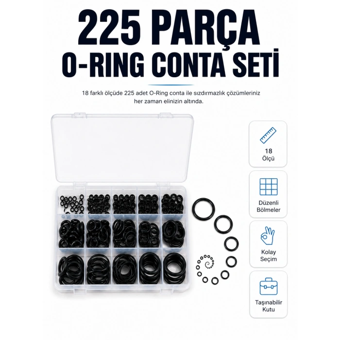 225 Parça Profesyonel O-ring Conta Kiti Su, Yağ Ve Hava Sızdırmazlık Tamir Seti