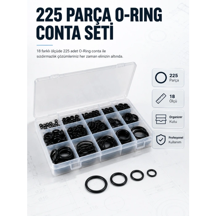 225 Pcs O-ring Conta Seti Profesyonel Tamir, Bakım Ve Sızdırmazlık Çözümü