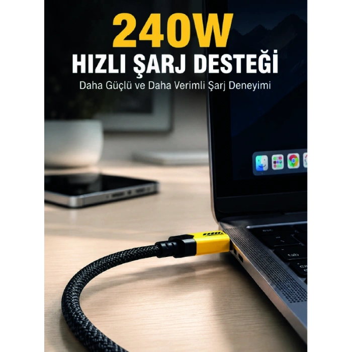240w 3ü 1 Arada Hızlı Şarj Kablosu Usb Type-c Lightning Micro Usb