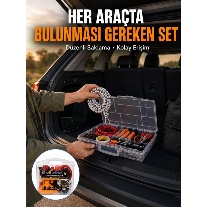 27 Parça Oto Güvenlik Ve Bakım Seti Şeffaf Taşıma Kutulu Araç Ekipman Çantasız