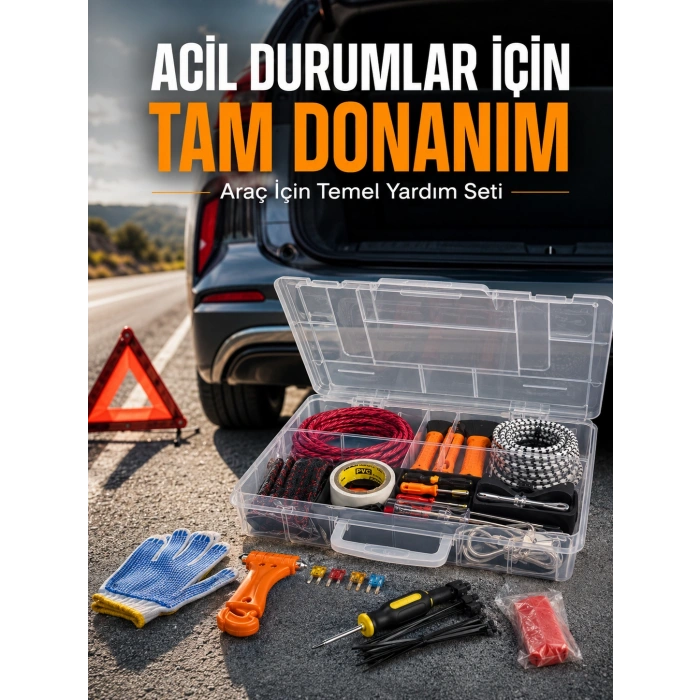 27 Parça Profesyonel Oto Acil Durum Ve Araç Yardım Ekipman Seti Taşıma Kutulu
