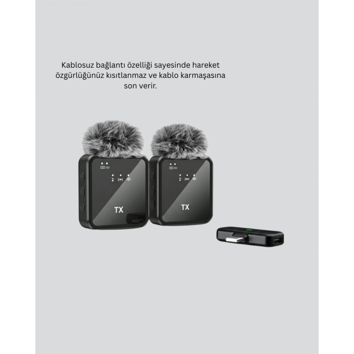 2’li Kablosuz Yaka Mikrofonu Type-c Ve Lightning Uyumlu Profesyonel Set