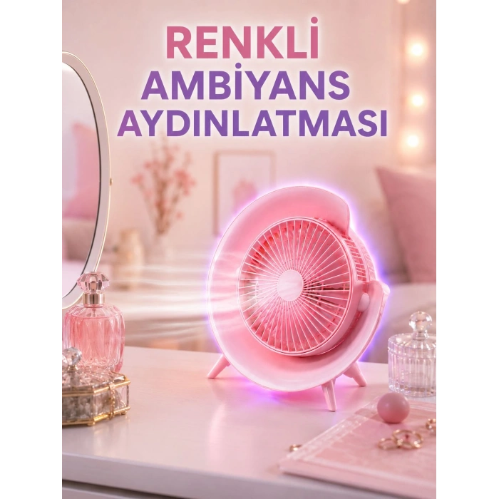 3 Hız Ayarlı Usb Şarjlı Rgb Masa Fanı