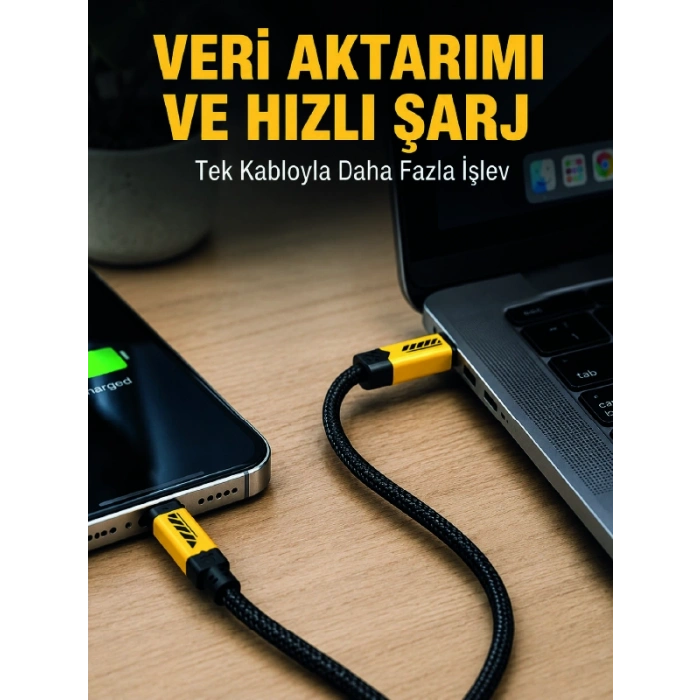 3ü 1 Arada Usb Şarj Kablosu 240w Hızlı Şarj Ve Veri Aktarım Kablosu