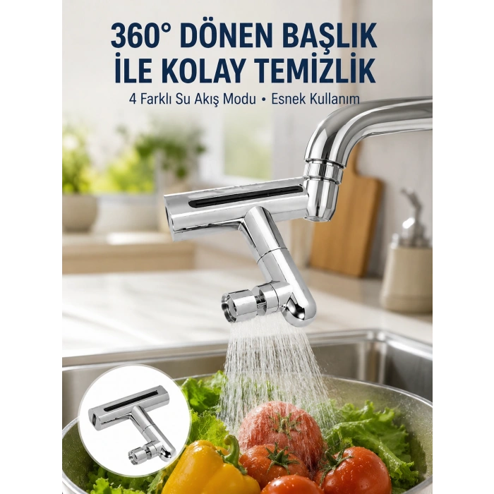 360° Dönüşlü Su Akışı Başlığı | 4ü 1 Arada Kullanım Yeni Nesil