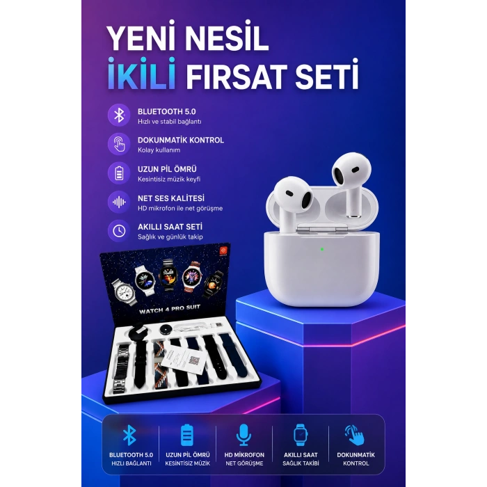 3.nesil Tws Bluetooth Kulaklık Bluetooth Bağlantılı Akıllı Saat Amoled Ekran Plastik Hasır Kordon