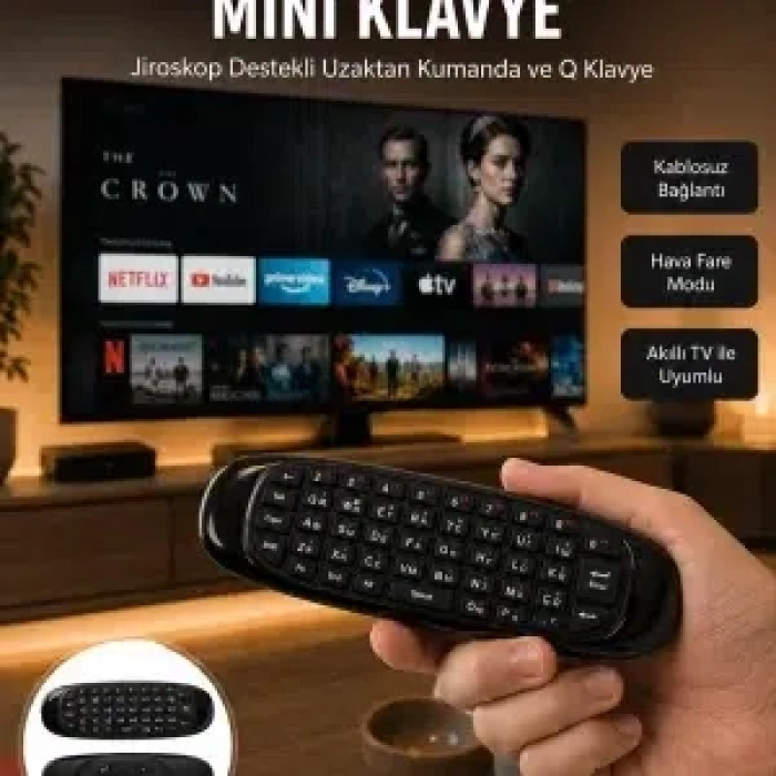 3’ü 1 Arada Kablosuz Hava Mouse Mini Klavye Kumanda Yeni Nesil
