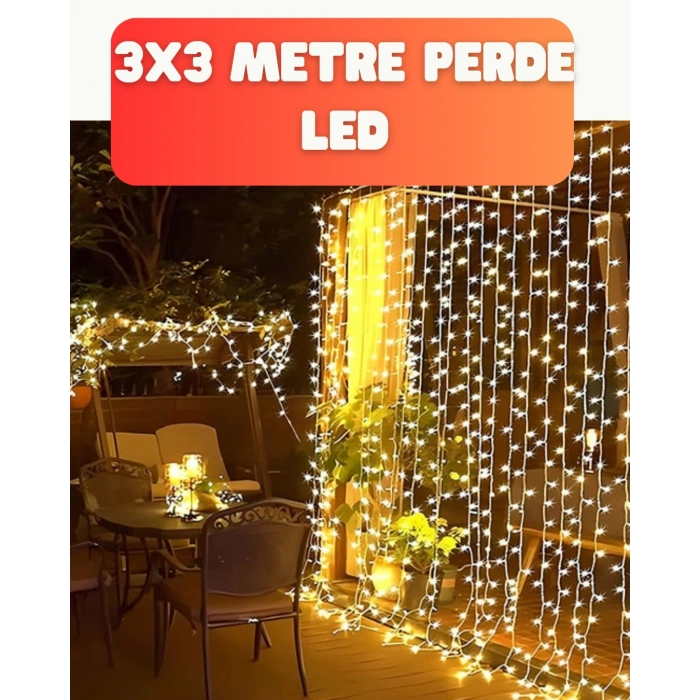 3x3 Metre Şelale Led Perde Işık İç Dış Mekân Dekorasyonu