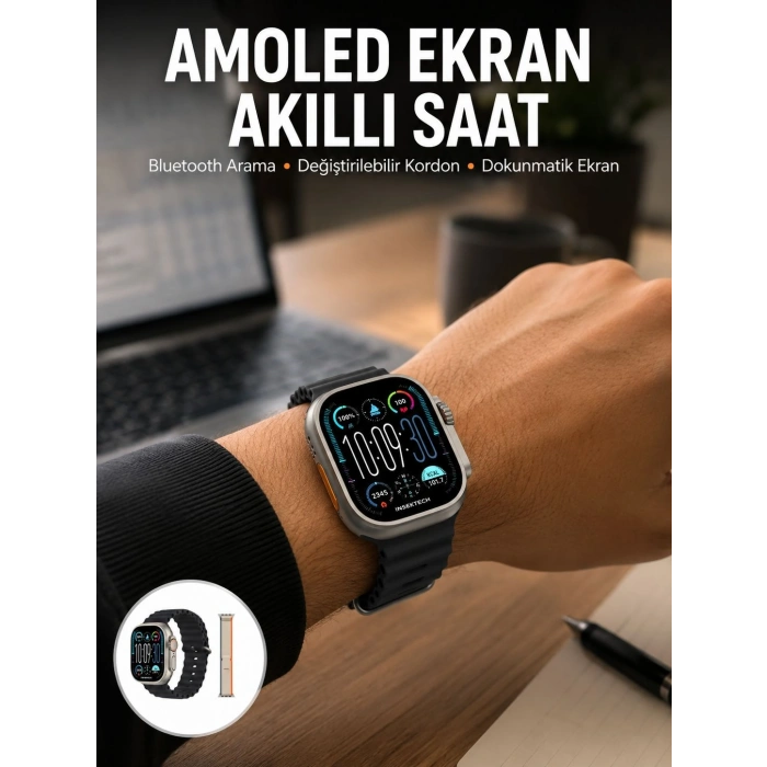 49mm Akıllı Saat Amoled Ekranlı Kadın Erkek Kol Saati Plastik Kordon Yeni Nesil