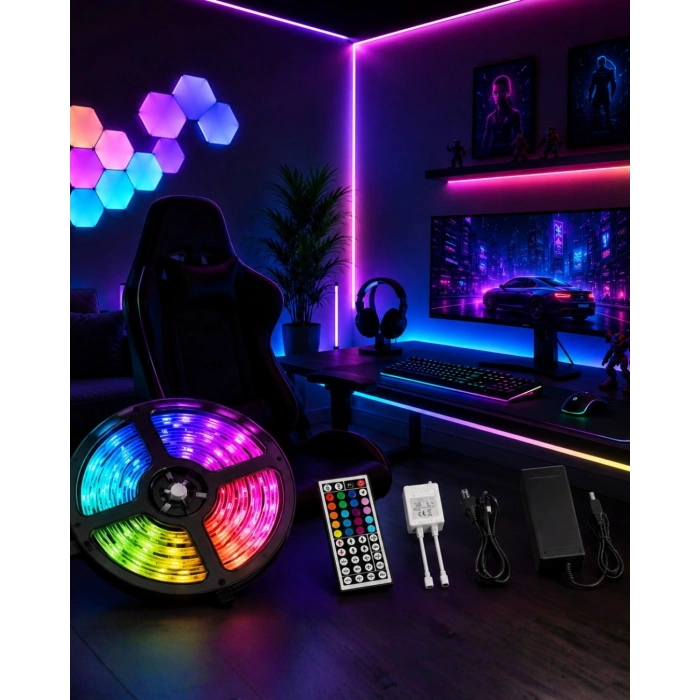 5 Metre Rgb Led Şerit Kumandalı 5050 Renk Değiştiren Led Strip
