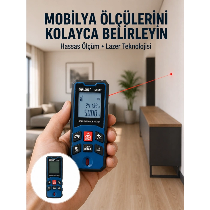 50 Metre Lazer Ölçüm Cihazı Alan Ve Mesafe Hesaplama Yeni Nesil