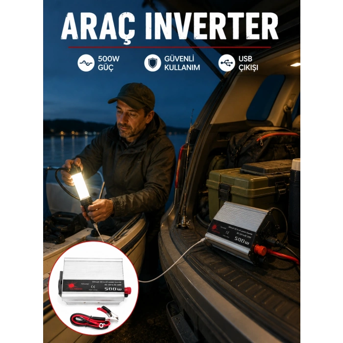 500w Araç İnverter Aküden Priz Dönüştürücü