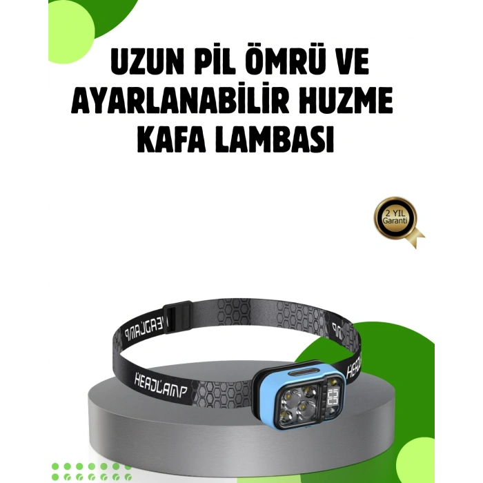 53 Modlu Süper Parlak Led Kafa Lambası Type C Şarjlı Güç Göstergeli