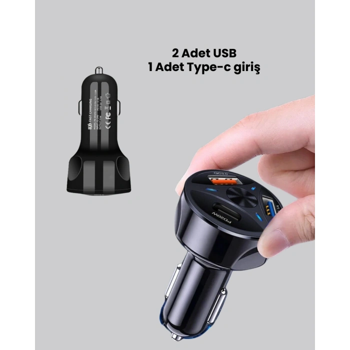 55w Hızlı Şarj Araç Çakmaklık Adaptörü Qc 3.0 Pd