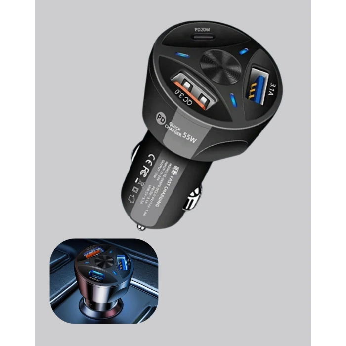 55w Hızlı Şarj Araç Çakmaklık Adaptörü Qc 3.0 Pd
