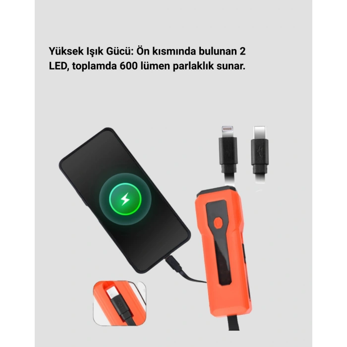 600 Lümen Bisiklet Ön Işık Powerbankli Çakar Cob Led