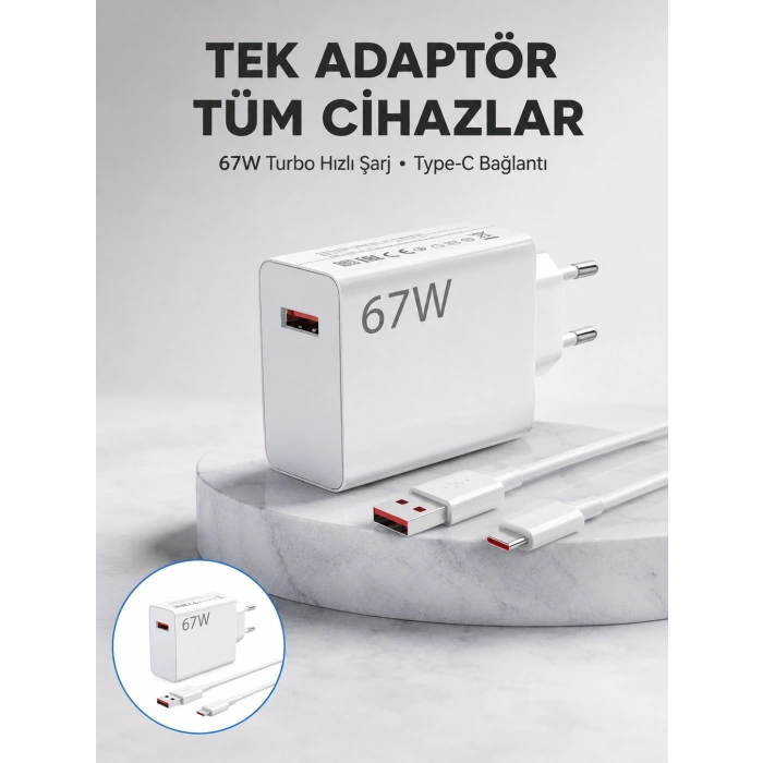 67 Watt Güvenli Hızlı Şarj Adaptörü Samsung M31 M33 M51 Uyumlu Yeni Nesil
