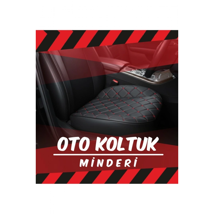Citroen uyumlu Tüm Araç Modelleri ile Siyah Deri Kırmızı Dikişli Karo Desenli Oto Koltuk Minderi