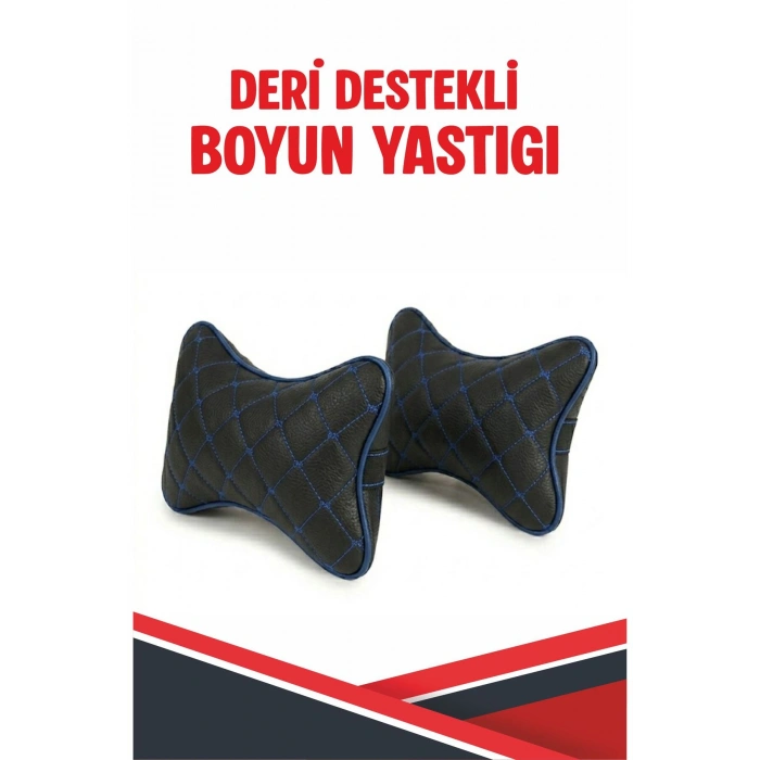 CHEVROLET CAPTİVA UYUMLU ARAÇ-OTO SİYAH DERİ MAVİ DİKİŞLİ BOYUN DESTEK YASTIĞI