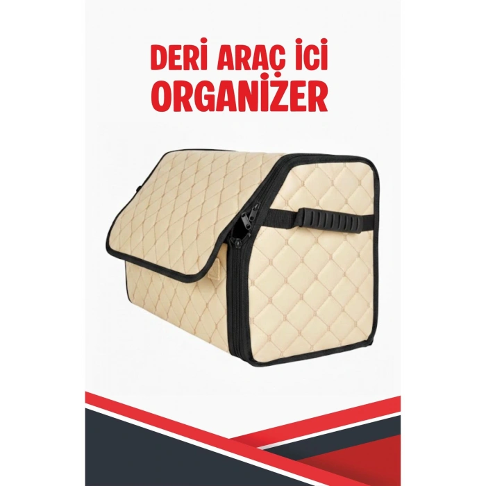 BMW İ4 UYUMLU KREM DERİ ARAÇ İÇİ ORGANİZER KAPİTONE FERMUARLI