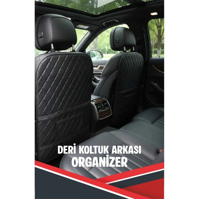 ALFA ROMEO JULİET UYUMLU 2 ADET SİYAH DERİ SİYAH DİKİŞLİ ARAÇ İÇİ KOLTUK ORGANİZERİ