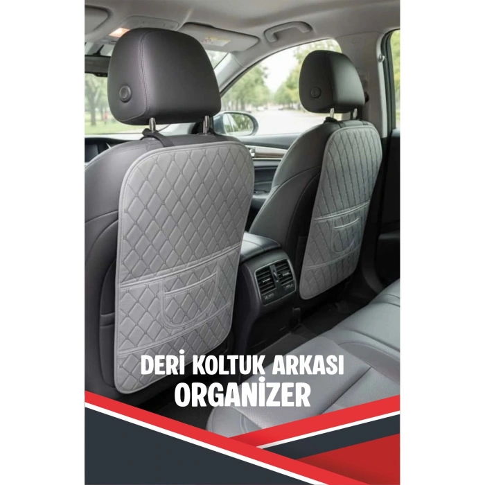 HONDA CİTY UYUMLU 2 ADET GRİ DERİ GRİ DİKİŞLİ ARAÇ İÇİ KOLTUK ORGANİZERİ