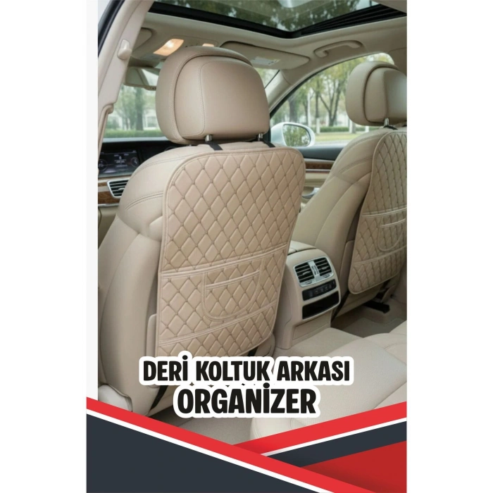 TESLA MODEL X UYUMLU 2 ADET KREM DERİ KREM DİKİŞLİ ARAÇ İÇİ KOLTUK ORGANİZERİ