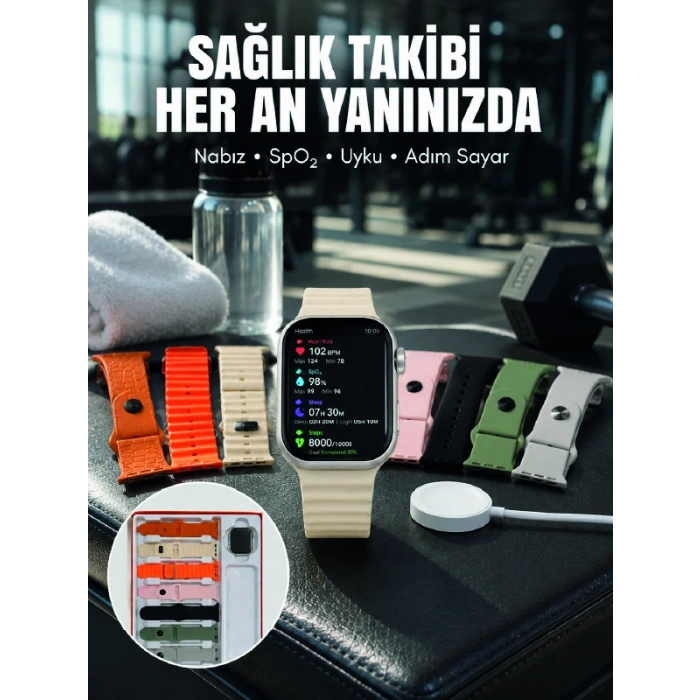7li Kordon Setli Akıllı Saat Bluetooth Görüşme Bildirim Destekli Çok Fonksiyonlu Smart Watch