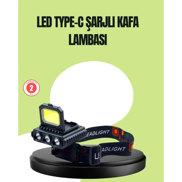 800 Lumen Çok Fonksiyonlu Led Kafa Lambası Type C Şarjlı