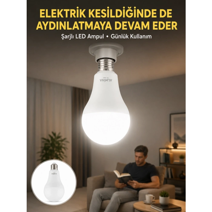 Acil Durumlar İçin Şarjlı Led Ampul 6400k Soğuk Beyaz 30 Watt Yeni Nesil