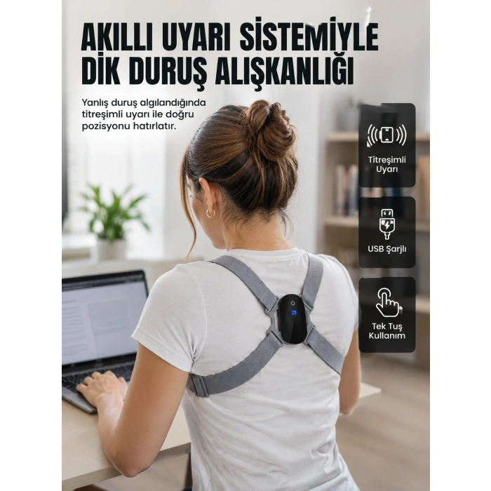 Akıllı Dik Duruş Düzeltici Titreşim Uyarılı Şarjlı Destek Cihazı